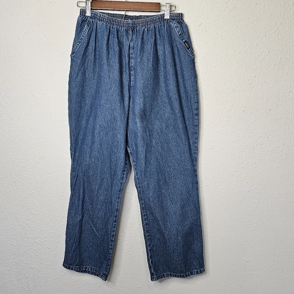 Chic Womens 16 Petite Elastic Waist Blue Jean Pull‎ On Pants High Rise Stretch